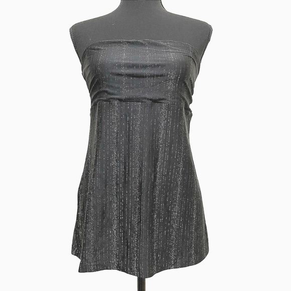 Express Tops - Vintage NWT EXPRESS Tube Top Strapless Black Silver Sparkly Large Y2K Club Party